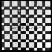 Carrara Marble Italian White Bianco Carrera Square Pattern Marble Mosaic Tile with Nero Marquina Rectangles Polished