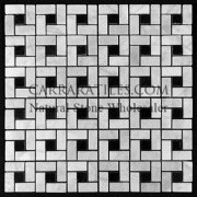 Carrara Marble Italian White Bianco Carrera Target Pinwheel Pattern Marble Mosaic Tile with Nero Marquina Black Dots Polished
