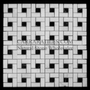 Statuary Marble Italian White Statuario Target Pinwheel Pattern Marble Mosaic Tile with Negro Marquina Black Dots Polished